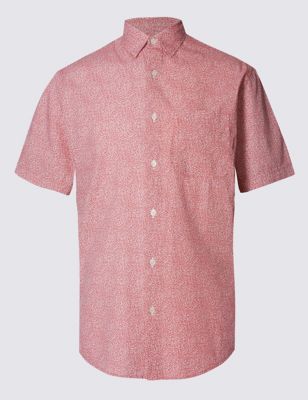 Pure Cotton Spotted Shirt with Pocket